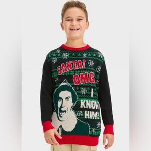 ELF Black/Green/Red 'Santa! OMG. I Know Him!' Crewneck Sweater